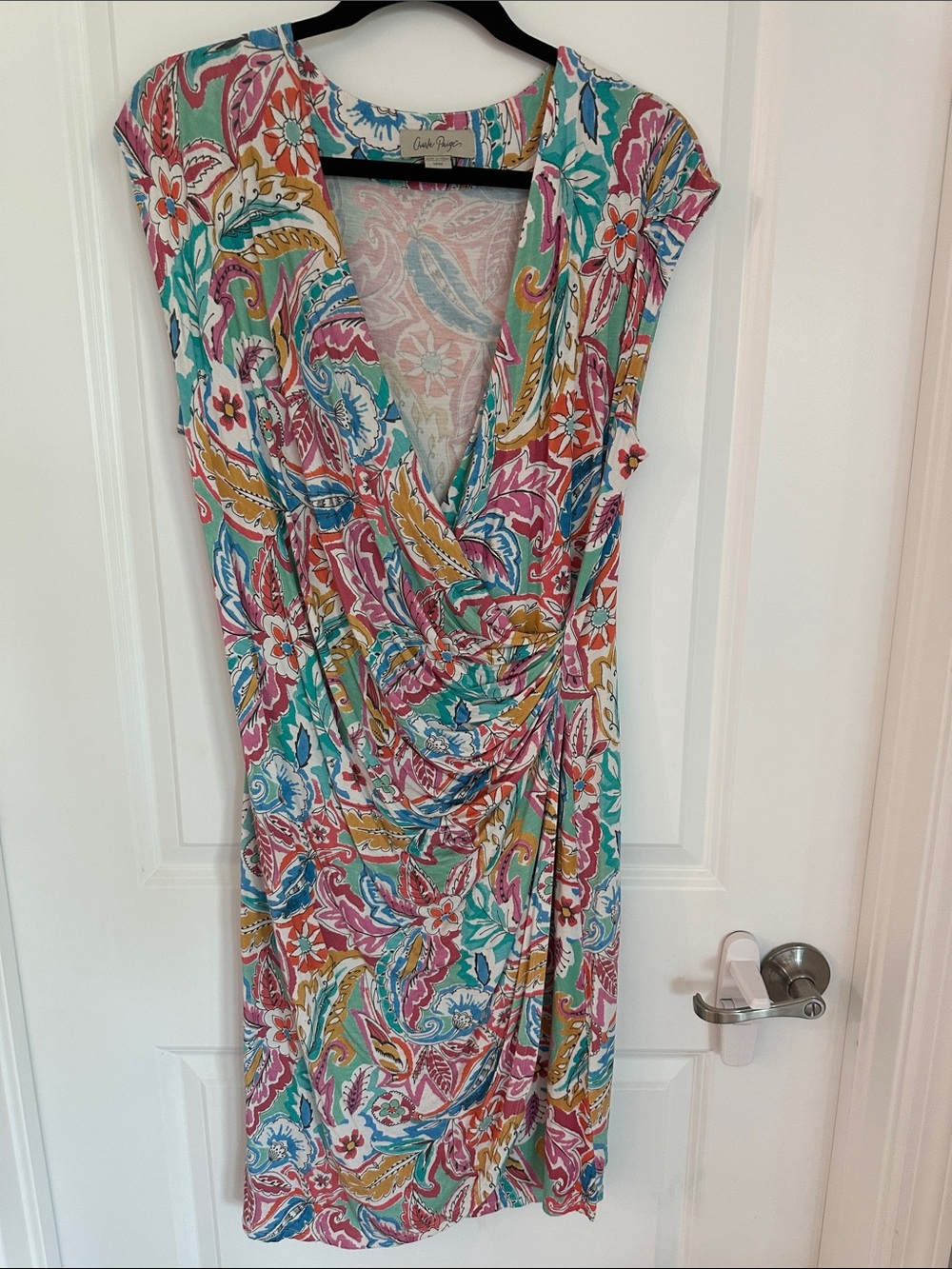 Charlie Paige Multicolor Paisley Wrap-Style Dress - Teal, Pink, Mustard